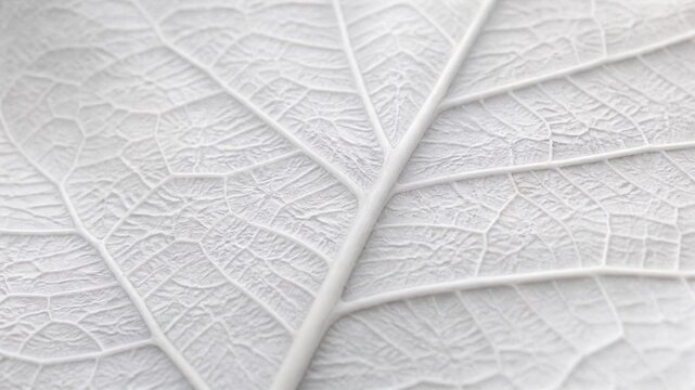 Elegant macro close-up of a white leaf skeleton texture showcasing intricate vein patterns and delicate organic structures. Natural botanical background with fine details, monochromatic tones, and art