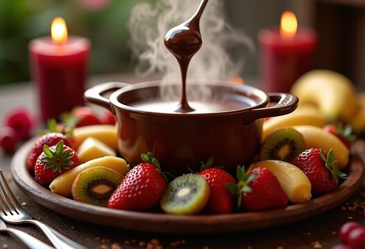 Sensational Chocolate Fondue Exotic Fruit Dippers Romantic Table Experience Delicious Pastry Delight Evening