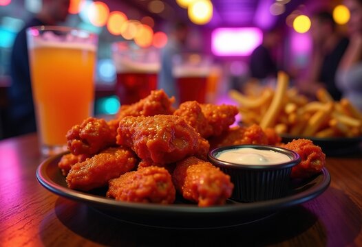 Spicy Buffalo Chicken Wings Overlooked Infinity Cocktail Bar Neon Bliss