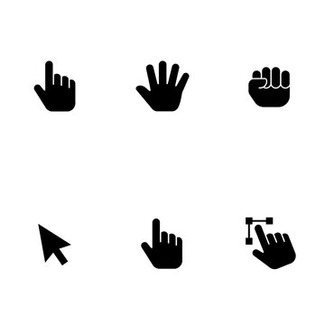 Flat design hand gesture and cursor icons set