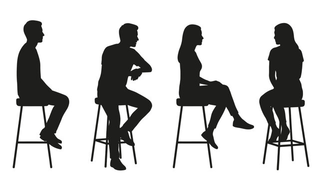 Vector silhouettes of men and women sitting on bar stools