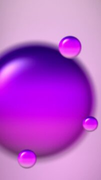 Purple glossy sphere with small orbs on pink background, animated 3d glowing orbs, seamless looping vertical video