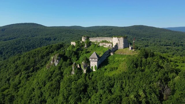 Drone View of Old Town Ostrovica Castle in Bosnia and Herzegovina Surrounded by Natural Landscape