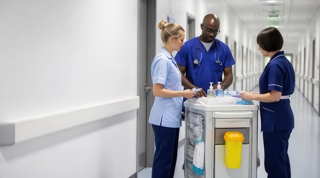 Medical team preparing treatment on hospital ward