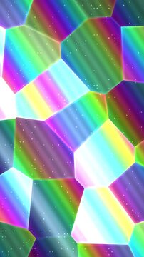 Rainbow holographic foil mosaic texture, animated iridescent hologram background, seamless looping vertical video