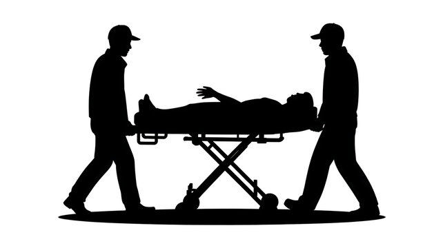 Paramedics transporting patient on stretcher to hospital quickly