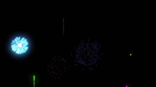 Massive Multiple Fireworks Barrage on Black Background