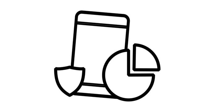 Secure Mobile Finance Icon. Animated icon depicting a smartphone with a security shield and pie chart for secure mobile financial analytics applications.