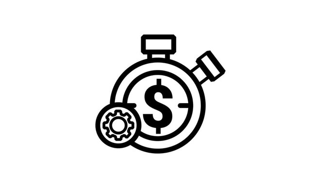 Financial Deadline Management Timer Icon Animated. Animated line icon featuring a stopwatch timer tool tracking budget time schedules alongside an optimization mechanical gear wheel.