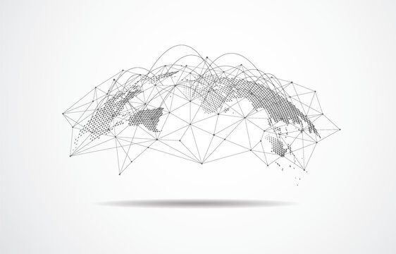 Global business communication and worldwide logistics network concept on light background.