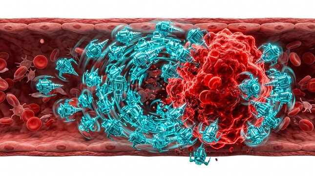 3D Microscopic Diagram of Magnetic Nanobots Dissolving a Blood Clot