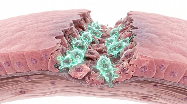 3D Microscopic Diagram of Acanthamoeba Consuming Corneal Epithelial Cells