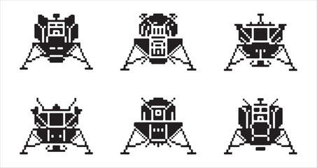 Lunar lander module pixel art icon collection for space mission and moon landing concepts. © MD.RAHIM