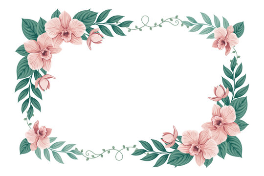 Pink Flowers Green Leaves Wreath Isolated on White