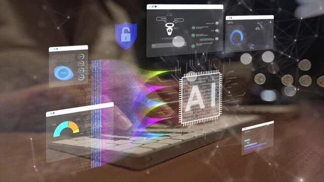ai data analytics and automation technology workflow on computer dashboard interface