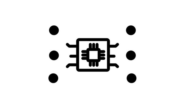Central Processing Unit Icon. Animated icon featuring a central microchip unit with network connection nodes representing data processing and hardware tech systems.