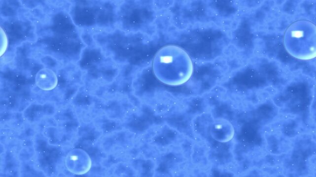 Blue water surface with floating bubbles, animated aqua underwater texture background, seamless looping video, 4k