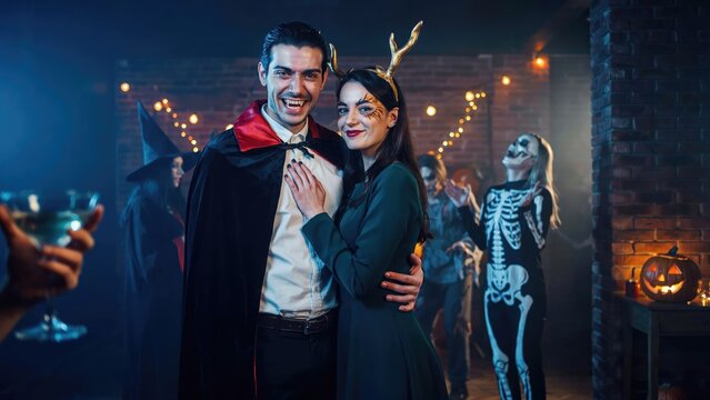 Halloween couple portrait vampire and deer costume
