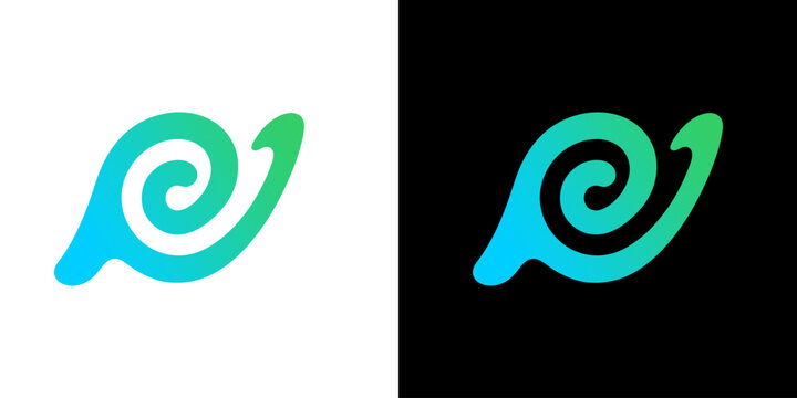 Modern abstract spiral logo icon with green and blue gradient on black and white background