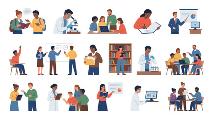Fototapeta premium Flat Illustration of Diverse People in Education and Science, Learning