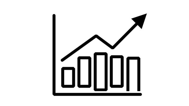 Business Growth Chart Icon. Animated line icon of a growing bar chart and a rising trend arrow signifying successful financial market recovery.