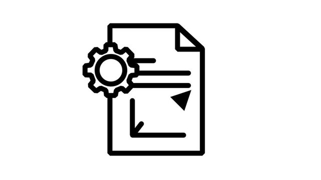 Process Report Document Icon. Animated line icon showcasing a business data document integrated with a gear symbol for automated reporting system analysis.