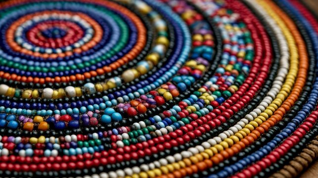 Traditional Zulu shield with vibrant, symmetrical beadwork, cultural artifact.