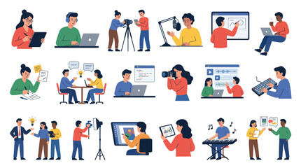 Fototapeta premium Flat Illustration of Diverse People Working Remotely with Technology