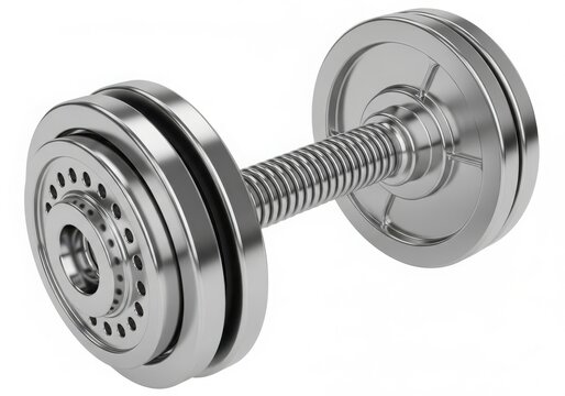 Adjustable dumbbell weight plate on barbell isolated on white background