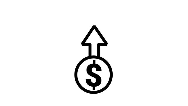 Financial Growth Arrow Icon. Animated line icon showing financial growth with a rising arrow above a dollar coin symbol for business success.