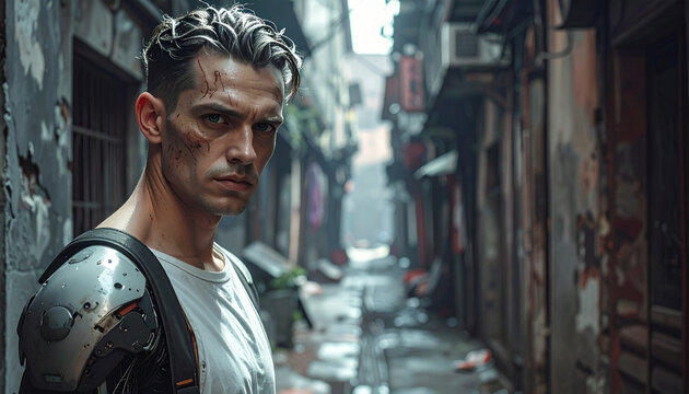 Man portrait cyberpunk alley
