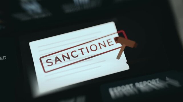 SANCTIONED Stamp Overlay on Official Document Graphic for Compliance Monitoring