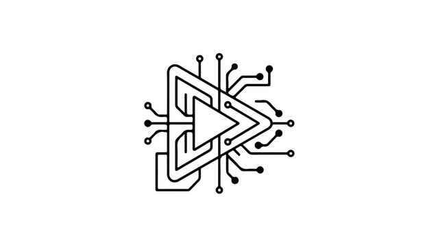 Complex circuit board pattern morphs into an abstract letter M, blending technology and typography in a stylized design.