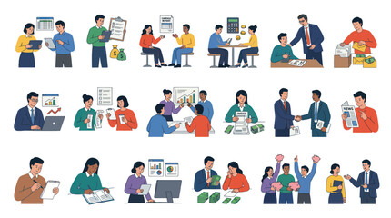 Fototapeta premium Business Finance Meeting Teamwork Flat Vector Illustrations