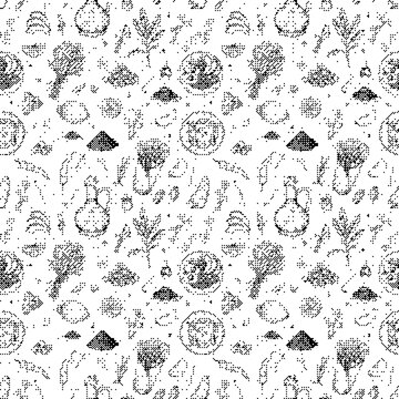 Seamless pattern with mystical occult symbols and botanical elements