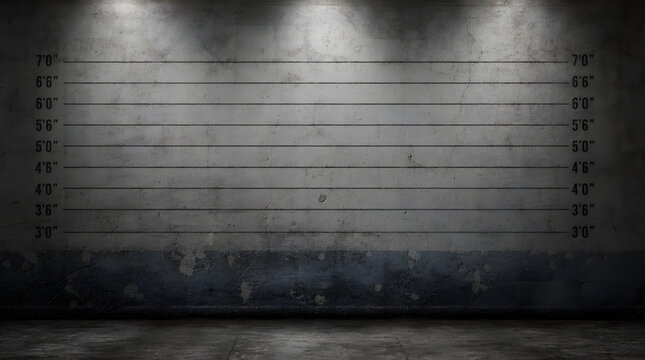 Dark police lineup wall background with height chart markers