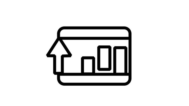 Market Growth Dashboard Icon. Animated icon displaying a computer screen with an upward arrow and bar graph representing business market growth data.