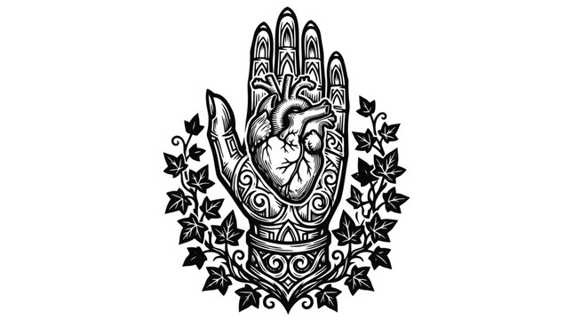 Hamsa hand amulet protection vector illustration with ornate floral crown.