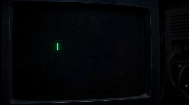 Retro computer monitor with a glowing green blinking cursor