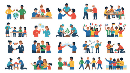 Fototapeta premium Flat Vector Illustrations of Diverse People in Community, Education, Friendship, and Cooperation Concepts