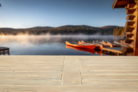 Lake camping with mountain view and copy space &ndash; outdoor summer adventure concept