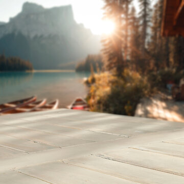 Lake camping with mountain view and copy space &ndash; outdoor summer adventure concept