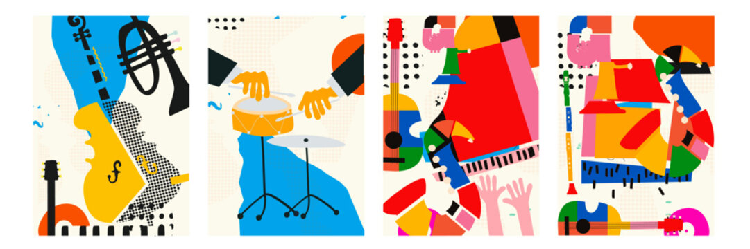 Abstract Music Background, vector illustration. Collage with musical instruments