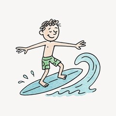 Fototapeta premium Cartoon surfer enjoying wave