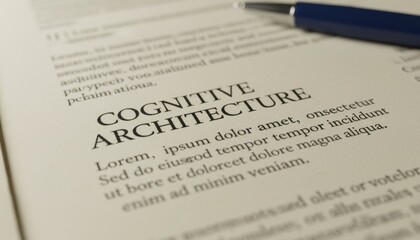 Obraz premium Printed page titled cognitive architecture with pen nearby symbolizing academic research on mind ai design neuroscience psychology and technology conference