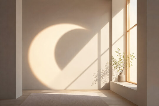 Crescent Moon and Stars Visible Through Window at Night