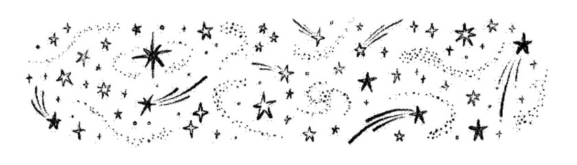 Set of hand drawn stars and shooting stars, celestial doodles, cosmic elements © Rehena