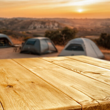 Lake camping with mountain view and copy space &ndash; outdoor summer adventure concept