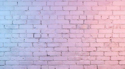 Obraz premium Light pastel blue and pink gradient illumination on a rustic white brick wall