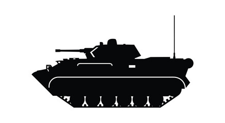Fototapeta premium Tank Silhouette Against White Background Monochrome Military Vehicle Outline